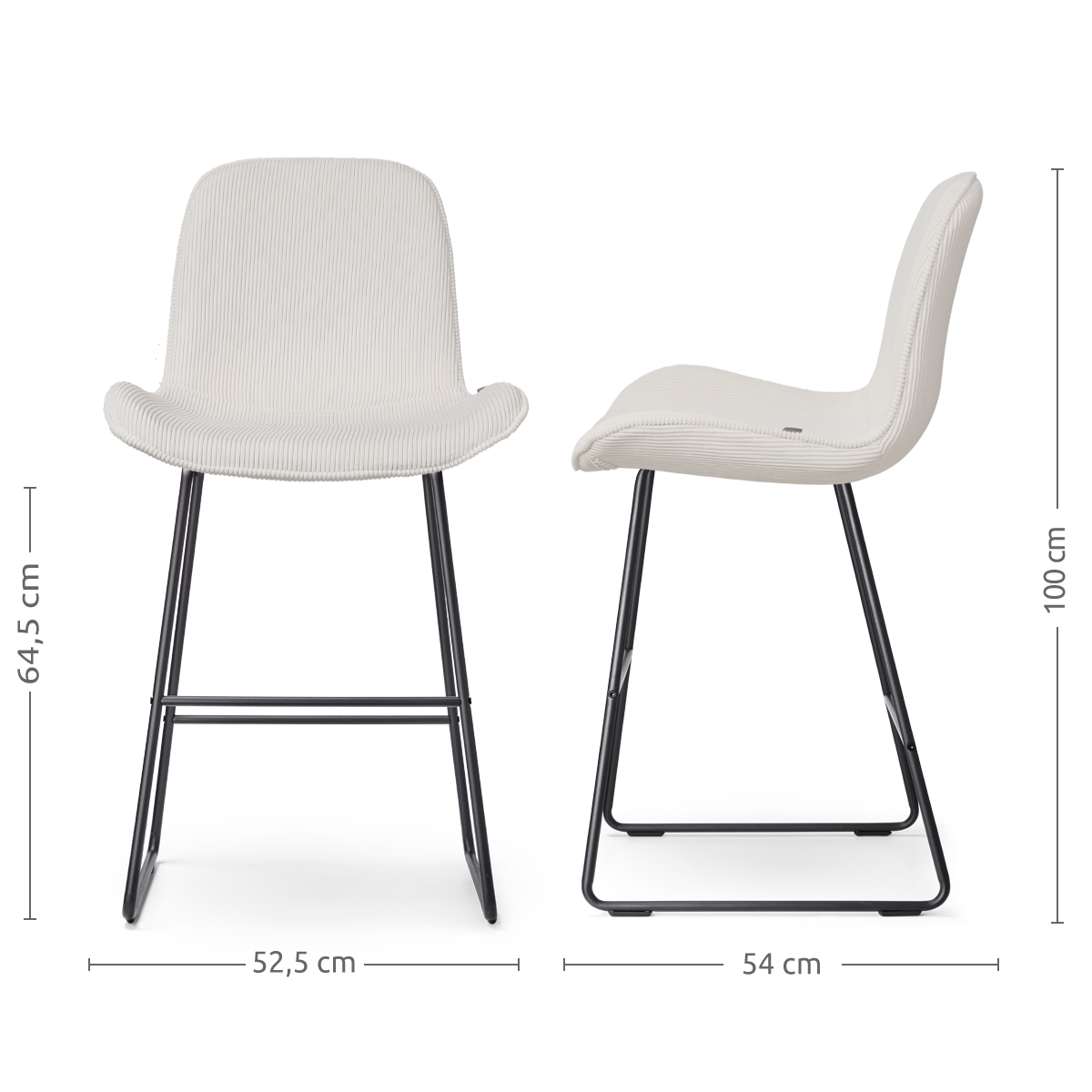 maatvoering van de Nino-Fé barkruk rib creme - zwart onderstel - 65 cm