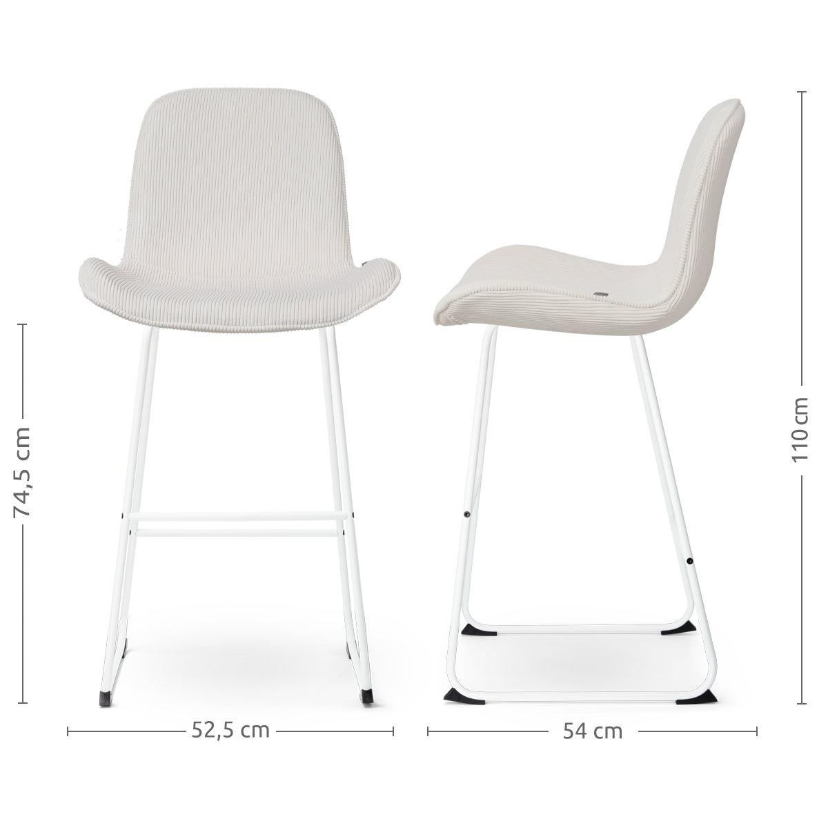 maatvoering van de Nino-Fé barkruk rib creme - wit onderstel - 75 cm