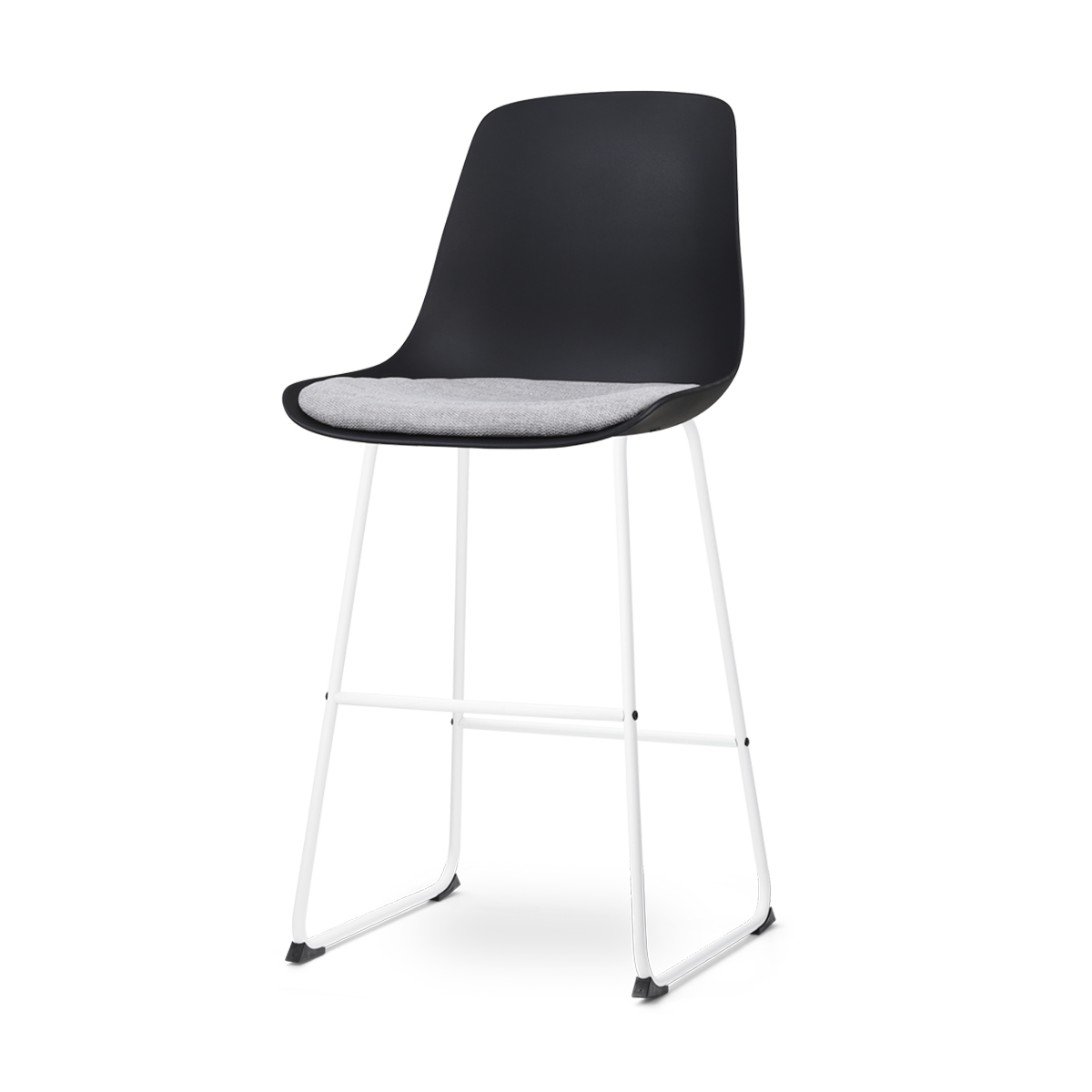 Nino-Liv barkruk zwart en lichtgrijs zitkussen - wit onderstel - 75 cm