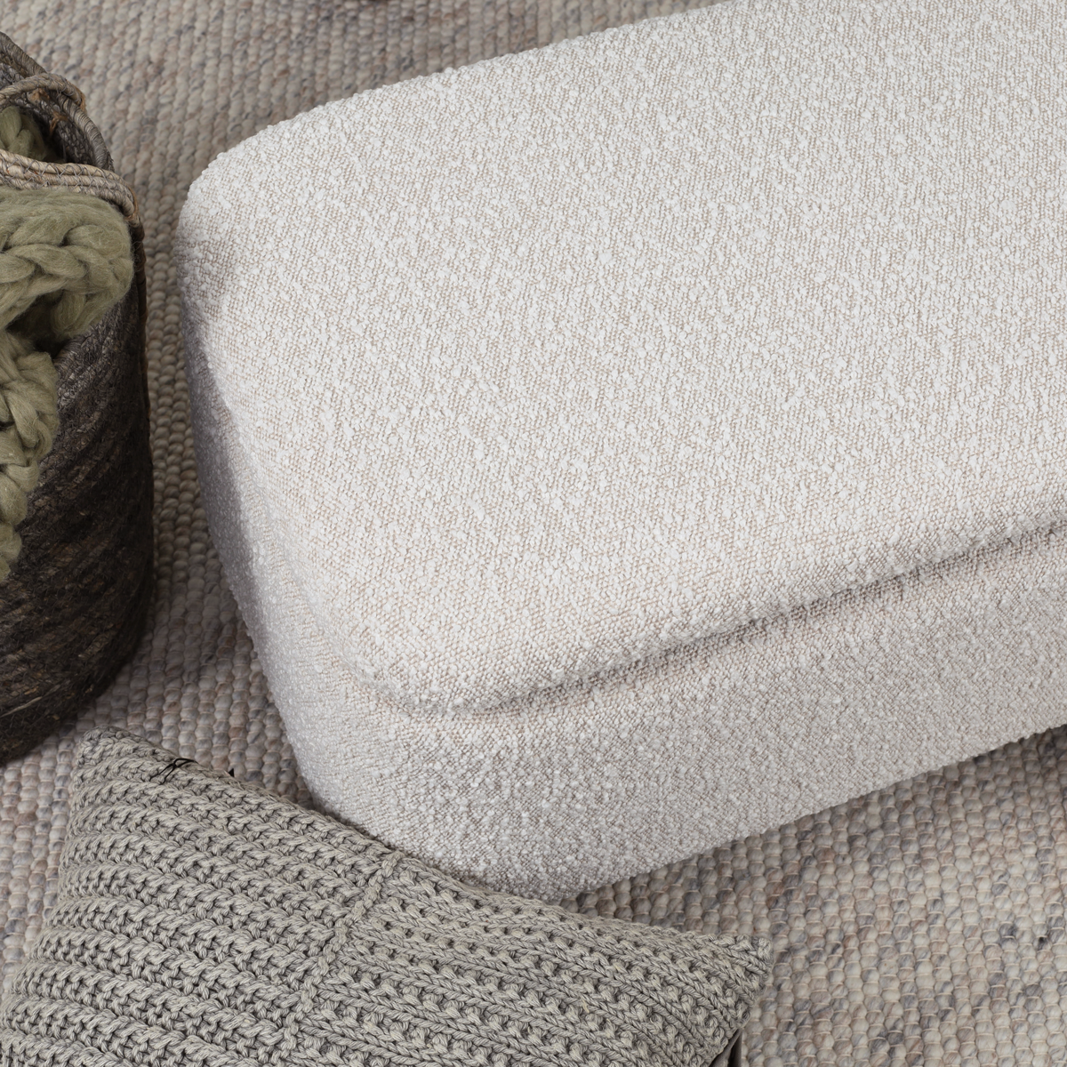 klep bankje met opbergruimte bouclé beige - 83 x 41 cm Julia