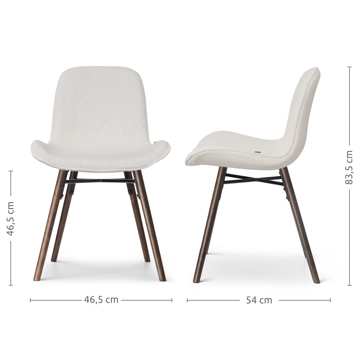 maatvoering van de Nena-Fé eetkamerstoel rib creme - walnoot houten onderstel