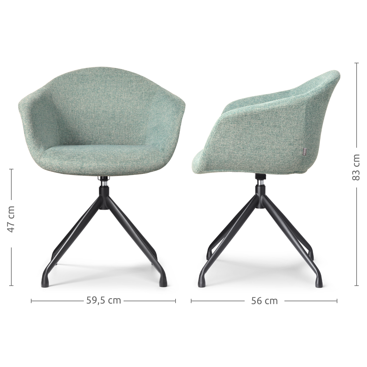 elegante draaibare eetkamerstoel zacht groen - zwart onderstel - set van 2 - Nola-Otis 