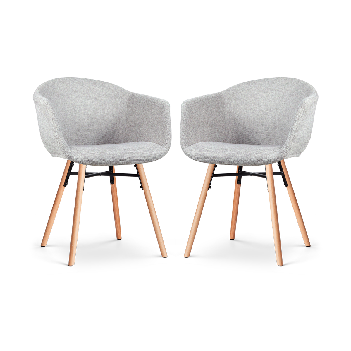 Nena-Otis eetkamerstoel lichtgrijs - houten onderstel - set van 2