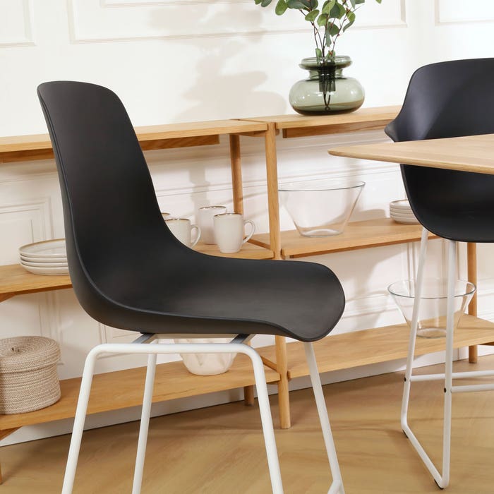 Nino-Pip barkruk zwart - wit onderstel - 65 cm - set van 2 barstoel - rugleuning - voor kookeiland - kunststof - zithoogte 65 cm - set van 2