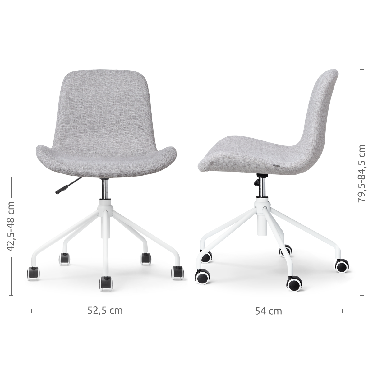 elegante bureaustoel lichtgrijs - wit onderstel - set van 2