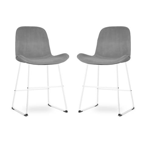 Nino-Fé barkruk velvet grijs - wit onderstel - 65 cm  - set van 2