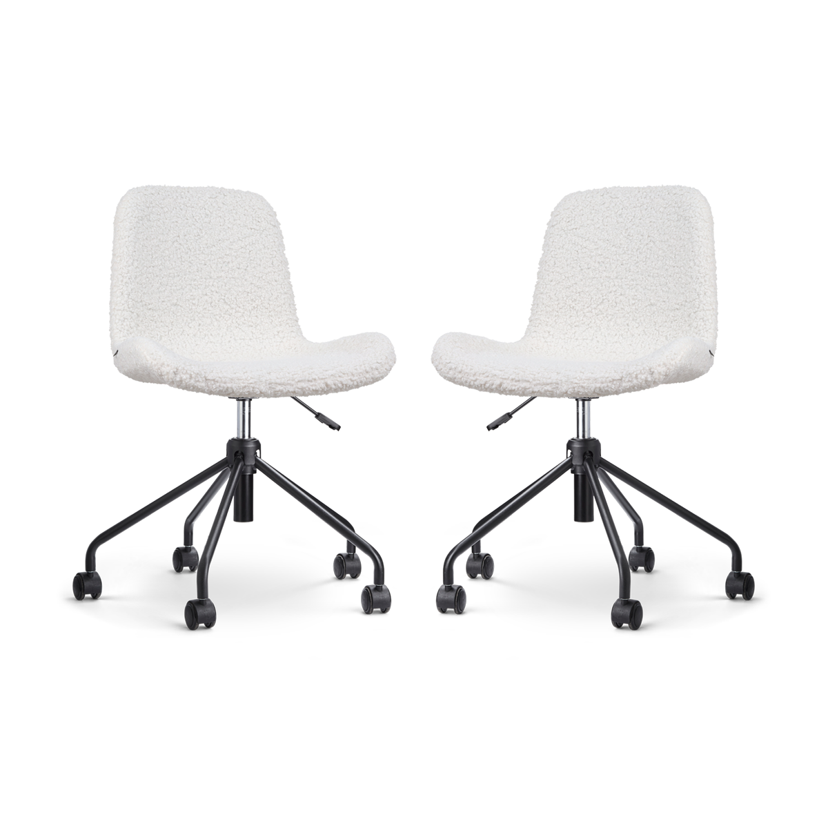 Nout-Fé bureaustoel teddy gebroken wit - zwart onderstel - set van 2