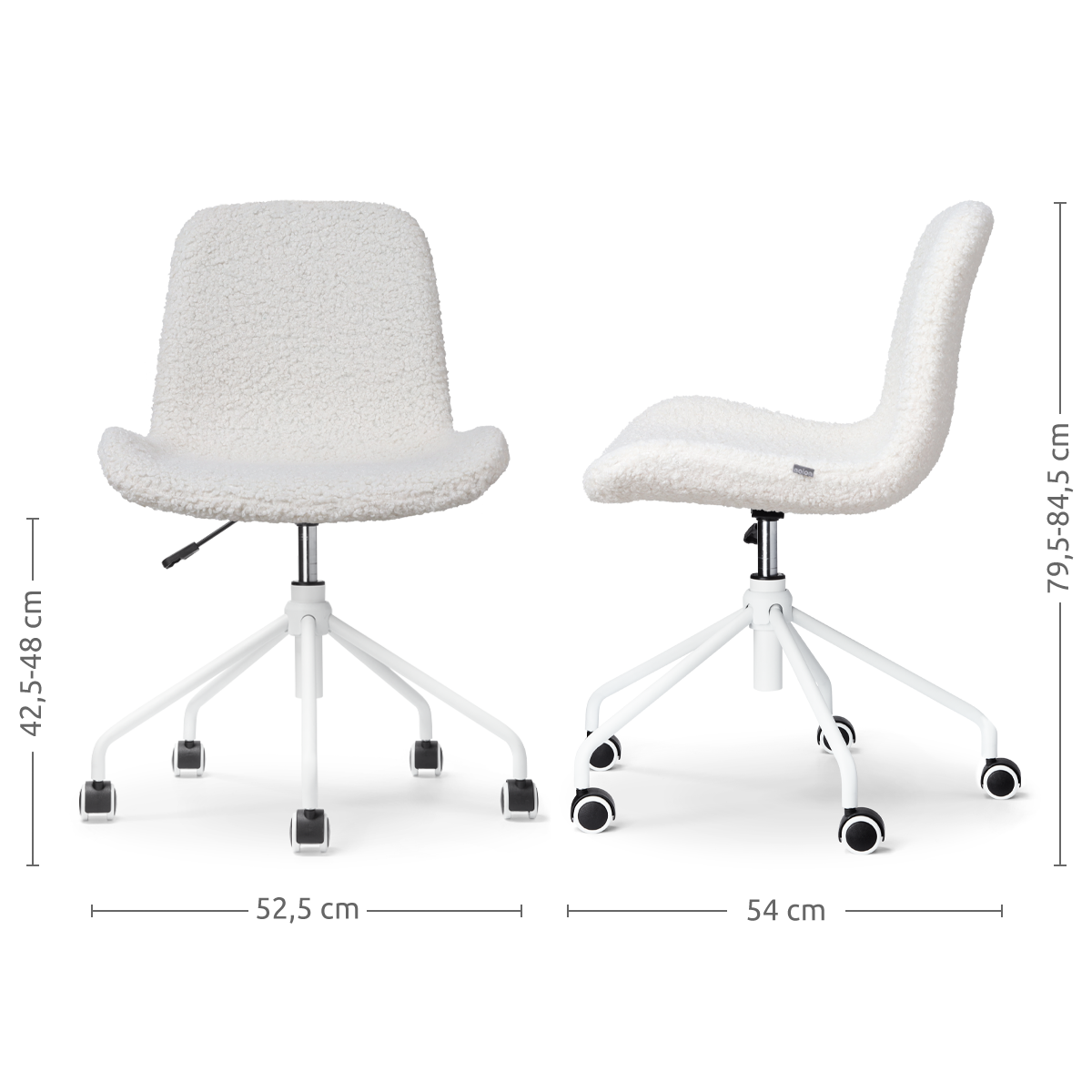 elegante bureaustoel teddy gebroken wit - wit onderstel - set van 2