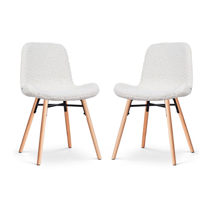 Nena-Fé eetkamerstoel teddy gebroken wit - houten onderstel - set van 2