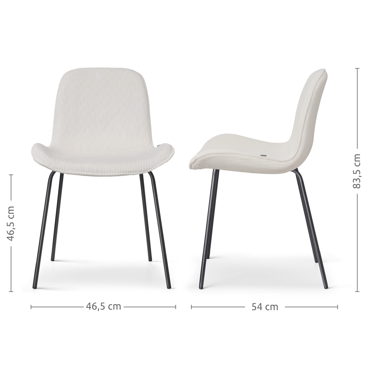 maatvoering van de Nora-Fé eetkamerstoel rib crème - zwart onderstel - set van 2