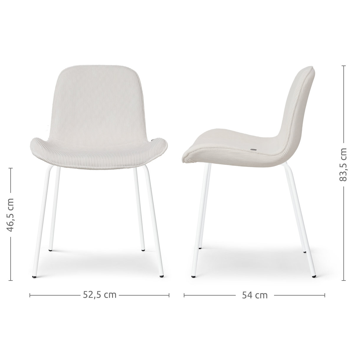 maatvoering van de Nora-Fé eetkamerstoel rib crème - wit onderstel - set van 2
