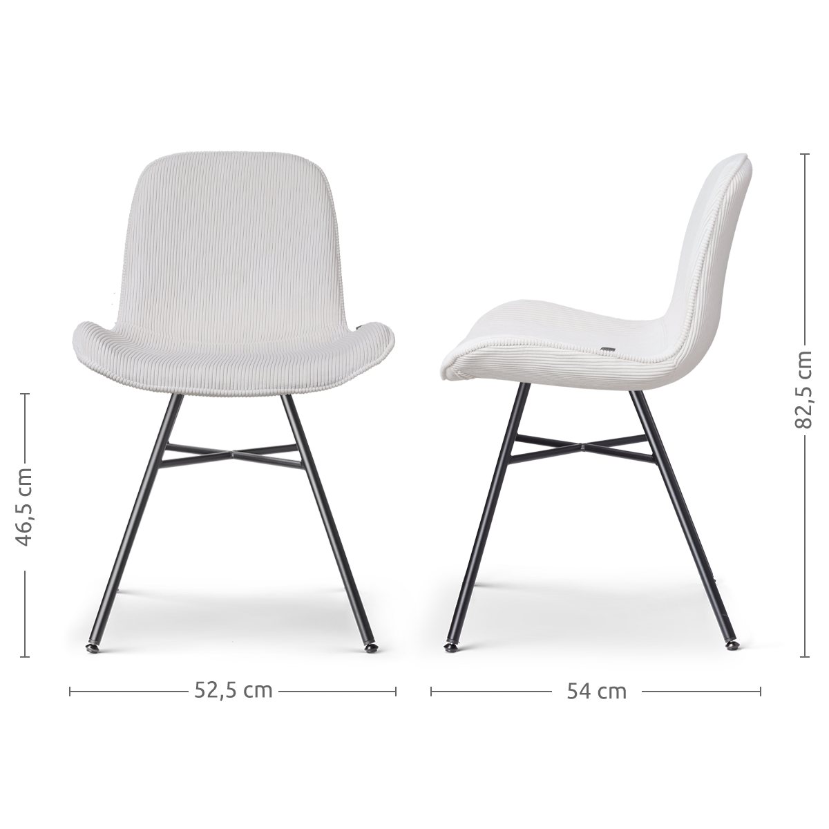 scandinavische eetkamerstoel rib gebroken wit - zwart onderstel - set van 2 - Noa-Fé 