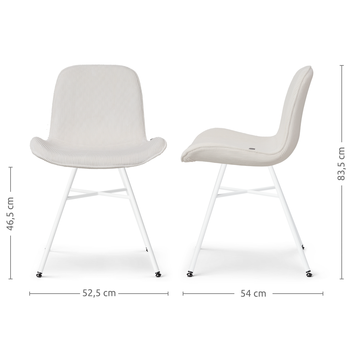 maatvoering van de Noa-Fé eetkamerstoel rib crème - wit onderstel - set van 2