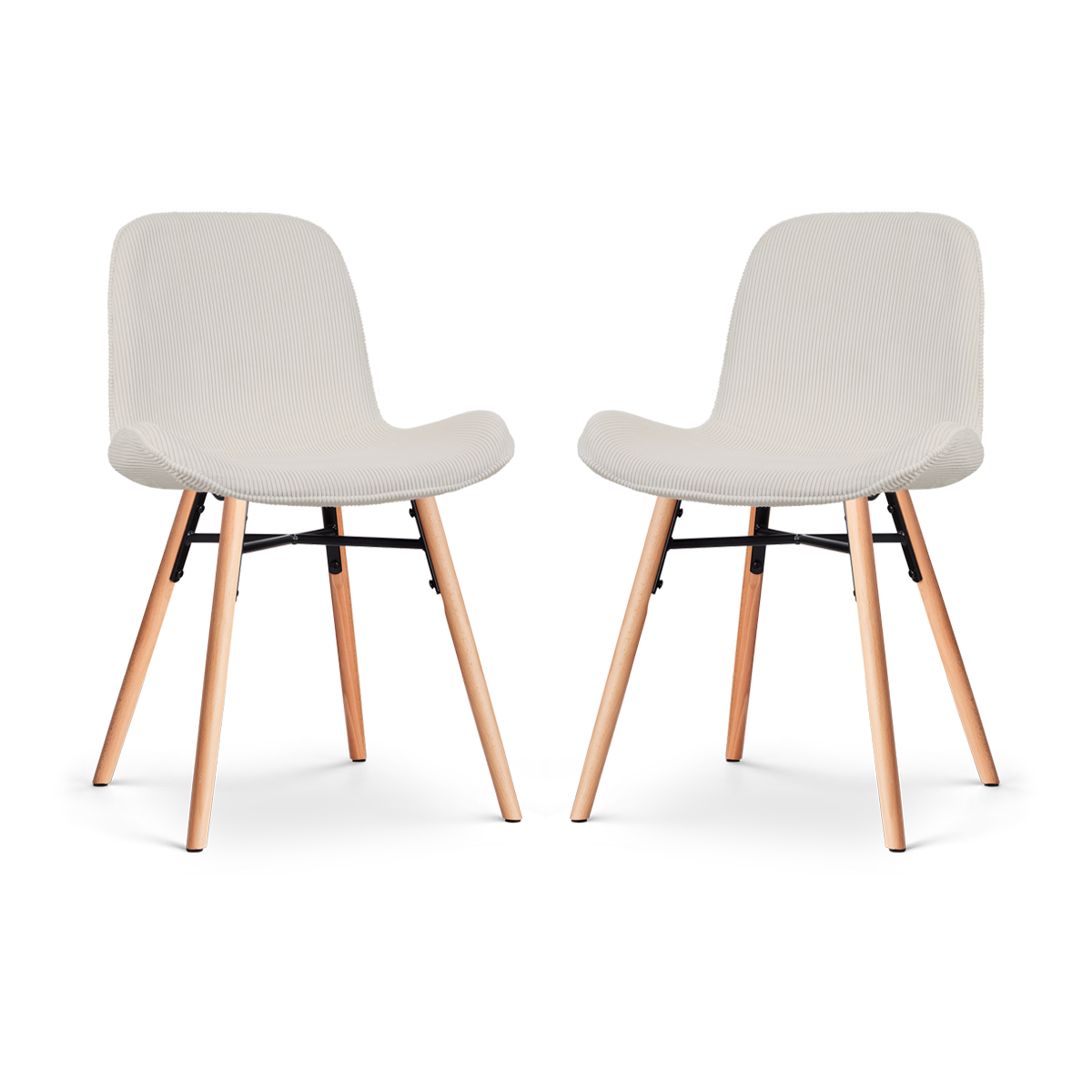 Nena-Fé eetkamerstoel rib crème - houten onderstel - set van 2