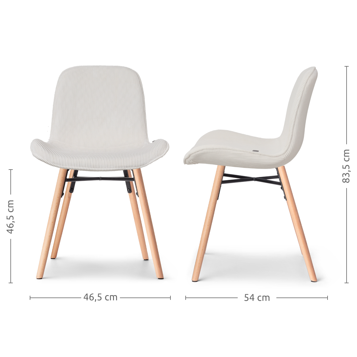 maatvoering van de Nena-Fé eetkamerstoel rib crème - houten onderstel - set van 2