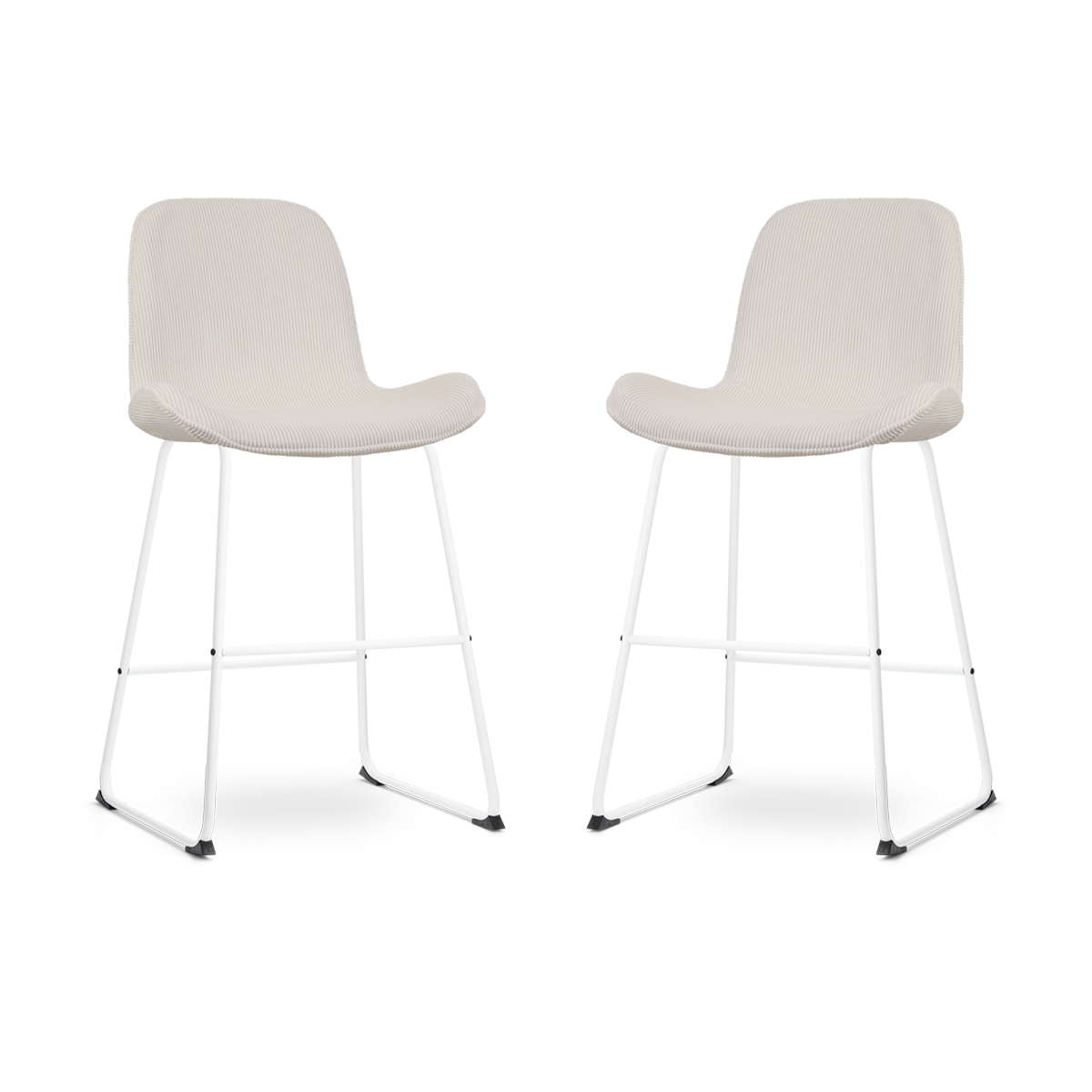 Nino-Fé barkruk rib crème - wit onderstel - 65 cm - set van 2