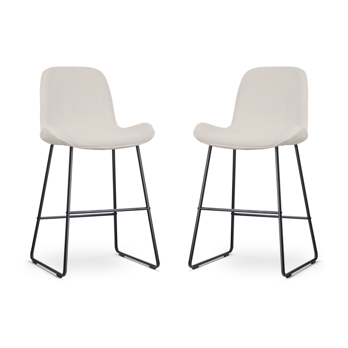 Nino-Fé barkruk rib crème - zwart onderstel - 65 cm - set van 2