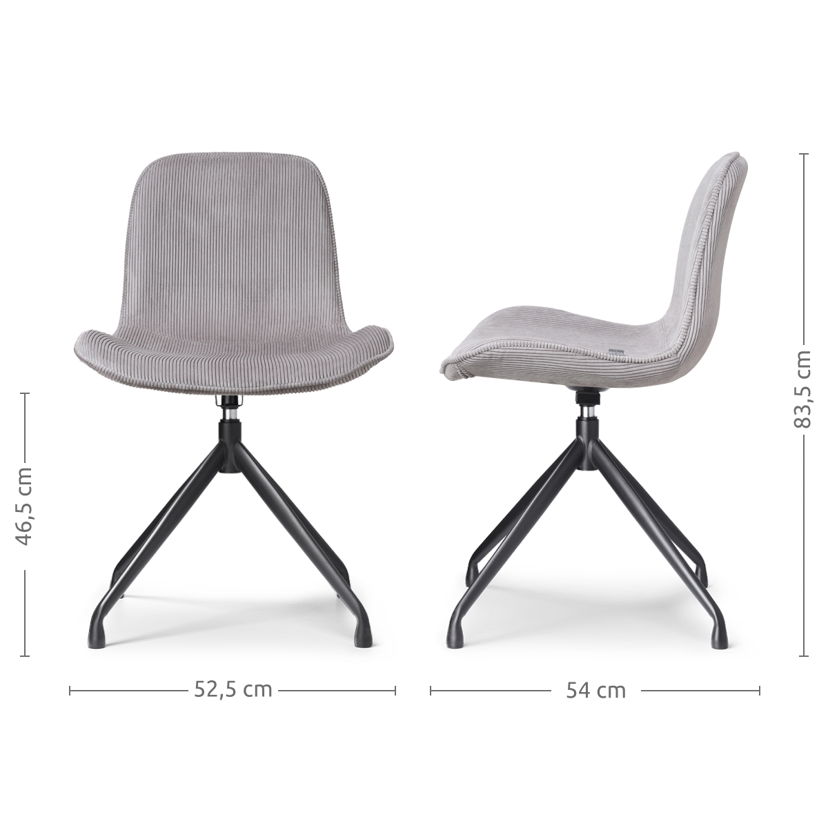 luxe draaibare eetkamerstoel rib warm grijs - zwart onderstel - set van 2