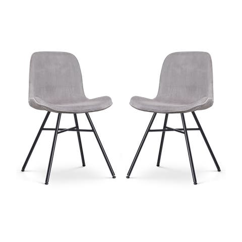 Noa-Fé eetkamerstoel rib warm grijs - zwart onderstel - set van 2