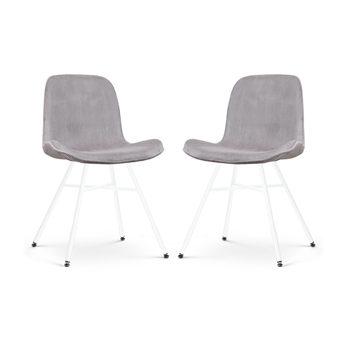 Noa-Fé eetkamerstoel rib warm grijs - wit onderstel - set van 2