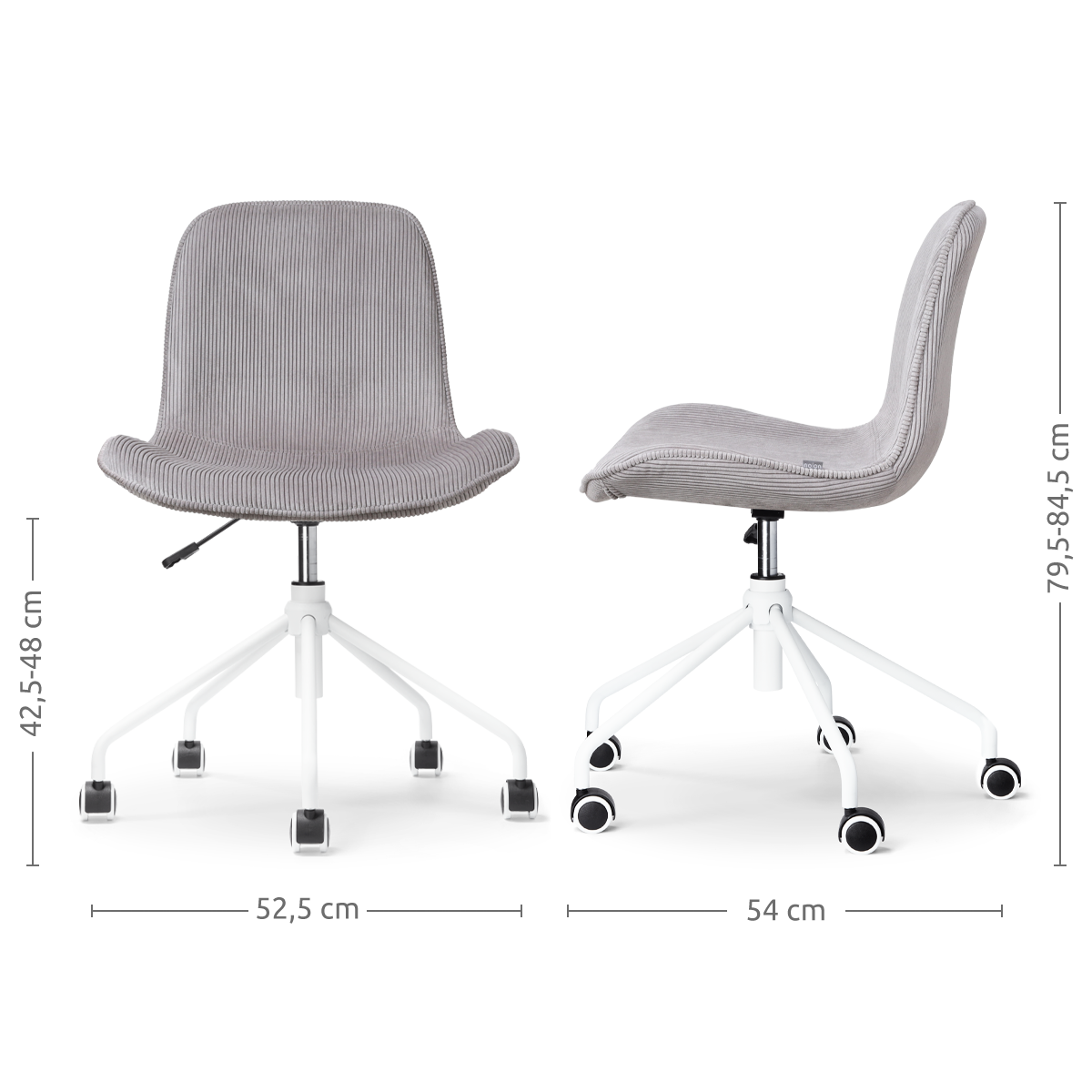 elegante bureaustoel rib warm grijs - wit onderstel - set van 2