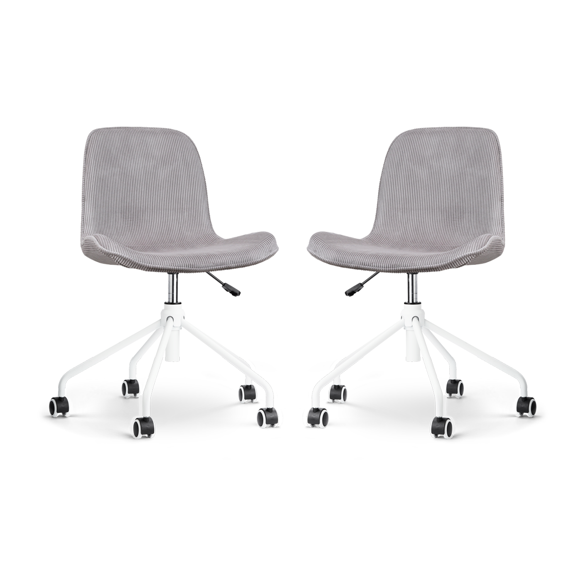 Nout-Fé bureaustoel rib warm grijs - wit onderstel - set van 2
