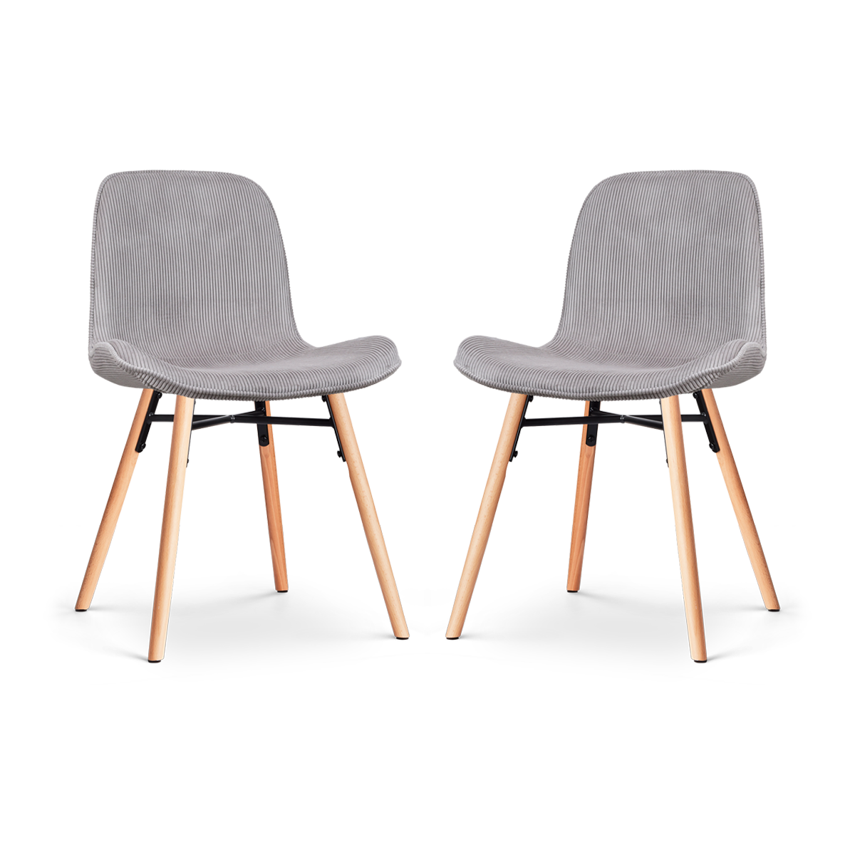 Nena-Fé eetkamerstoel rib warm grijs - houten onderstel - set van 2
