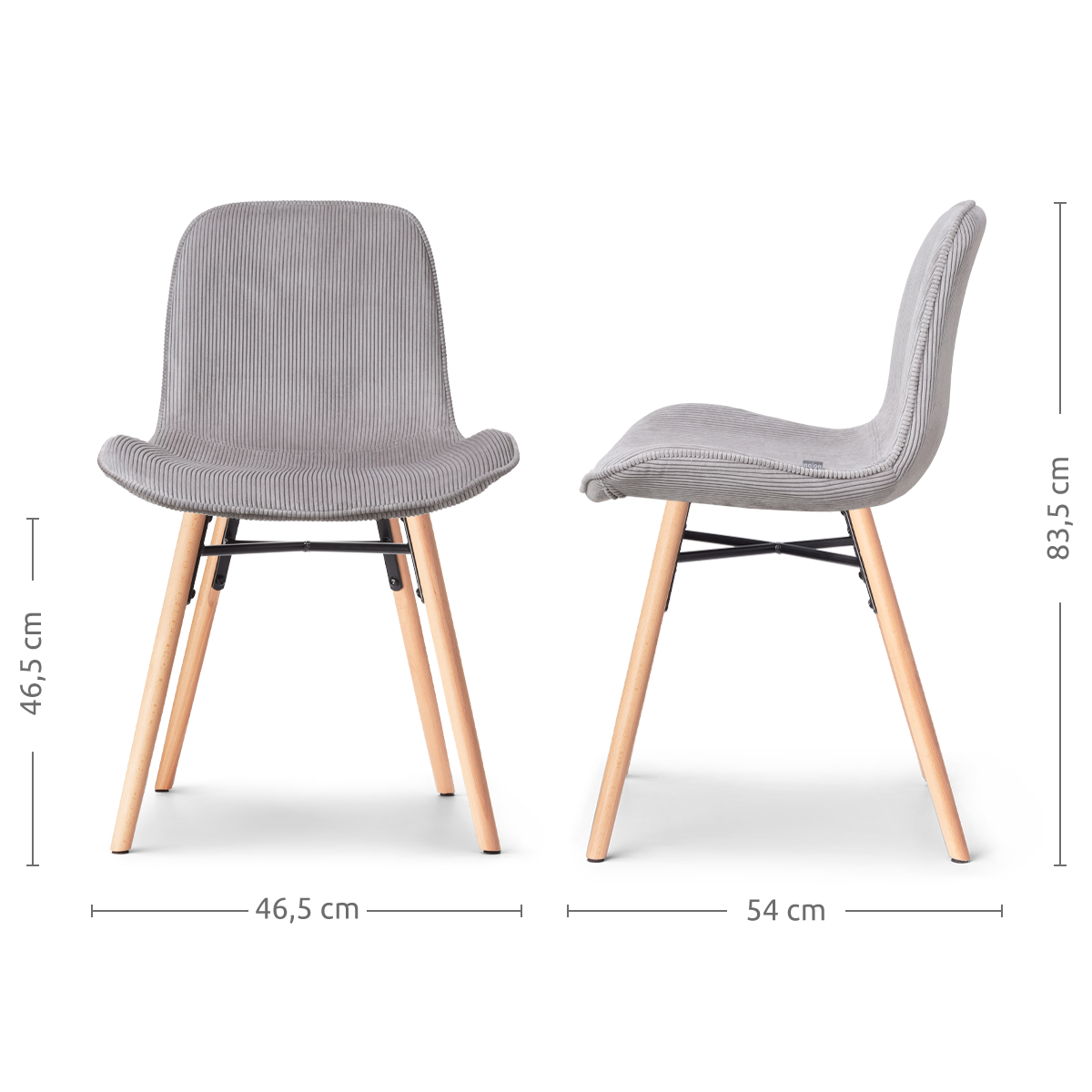 elegante eetkamerstoel rib warm grijs - houten onderstel - set van 2