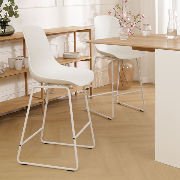 Nino-Pip barkruk wit - wit onderstel 75 cm - set van 2 barstoel - rugleuning - voor kookeiland - kunststof - zithoogte 75 cm - set van 2