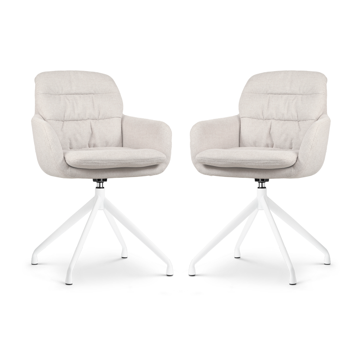 Nola-Mia draaibare eetkamerstoel beige  - wit onderstel - set van 2