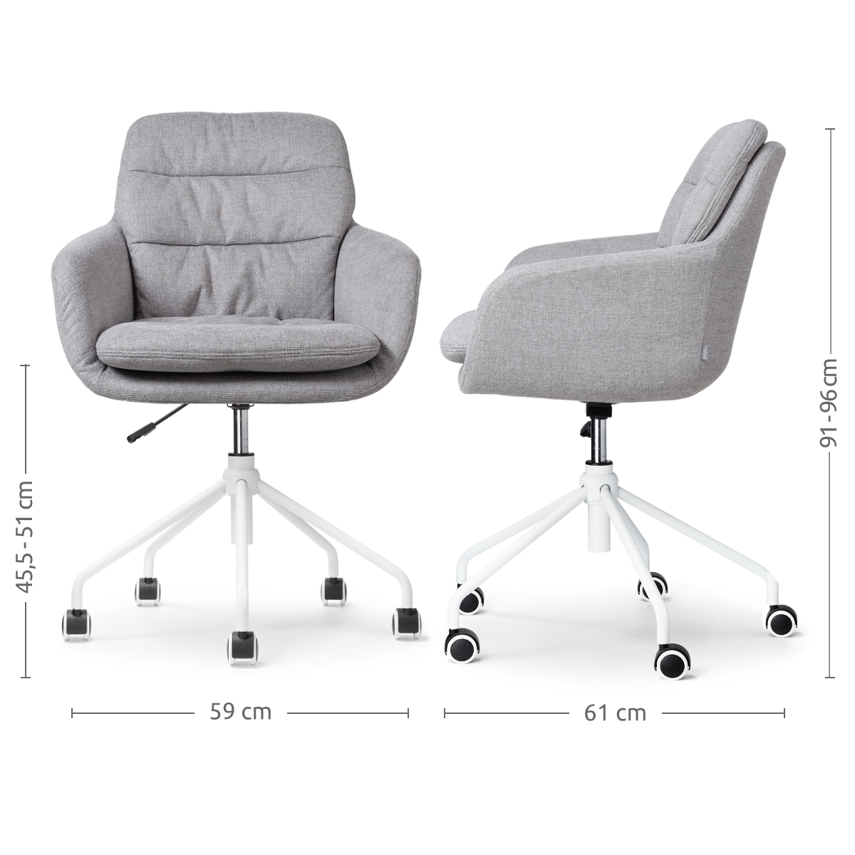 zachte bureaustoel grijs - wit onderstel - set van 2