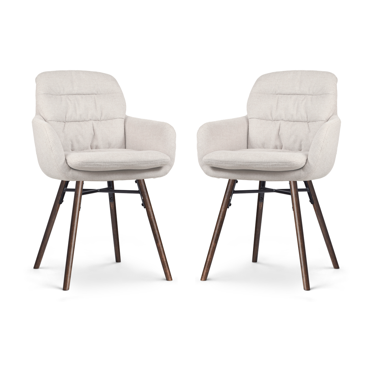Nena-Mia eetkamerstoel beige - walnoot houten onderstel - set van 2