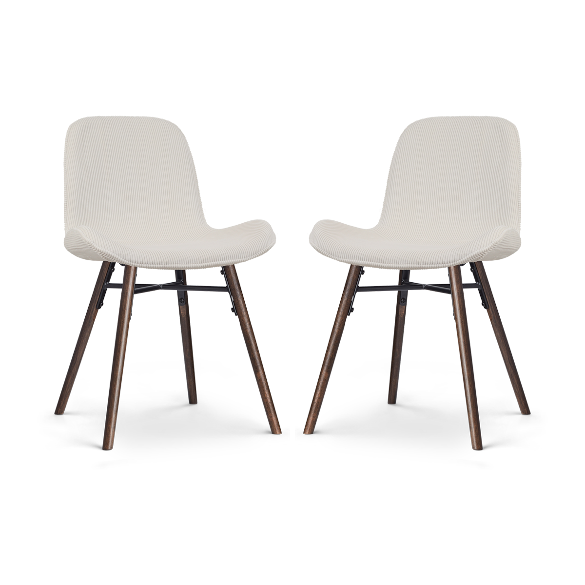 Nena-Fé eetkamerstoel rib crème - walnoot houten onderstel - set van 2