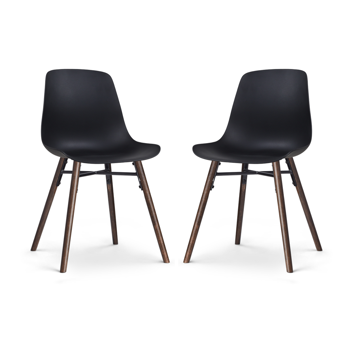 Nena-Pip eetkamerstoel zwart - walnoot houten onderstel - set van 2