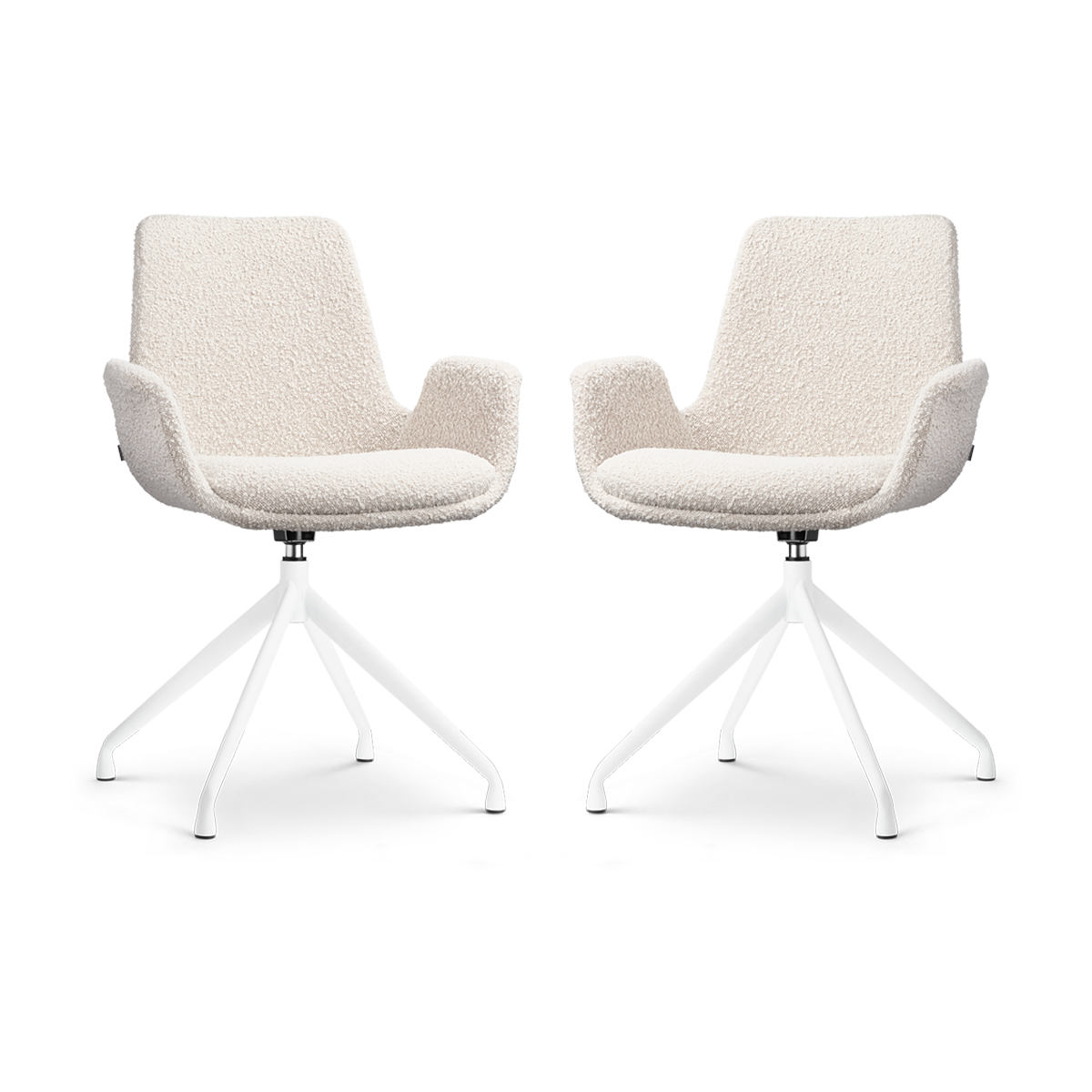 Nola-Eef draaibare eetkamerstoel bouclé beige - wit onderstel - set van 2