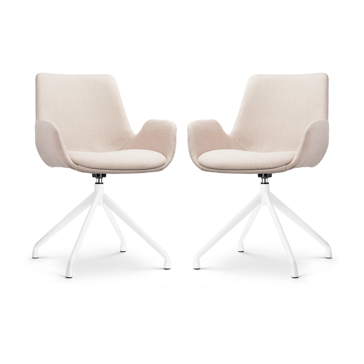Nola-Eef draaibare eetkamerstoel beige - wit onderstel - set van 2