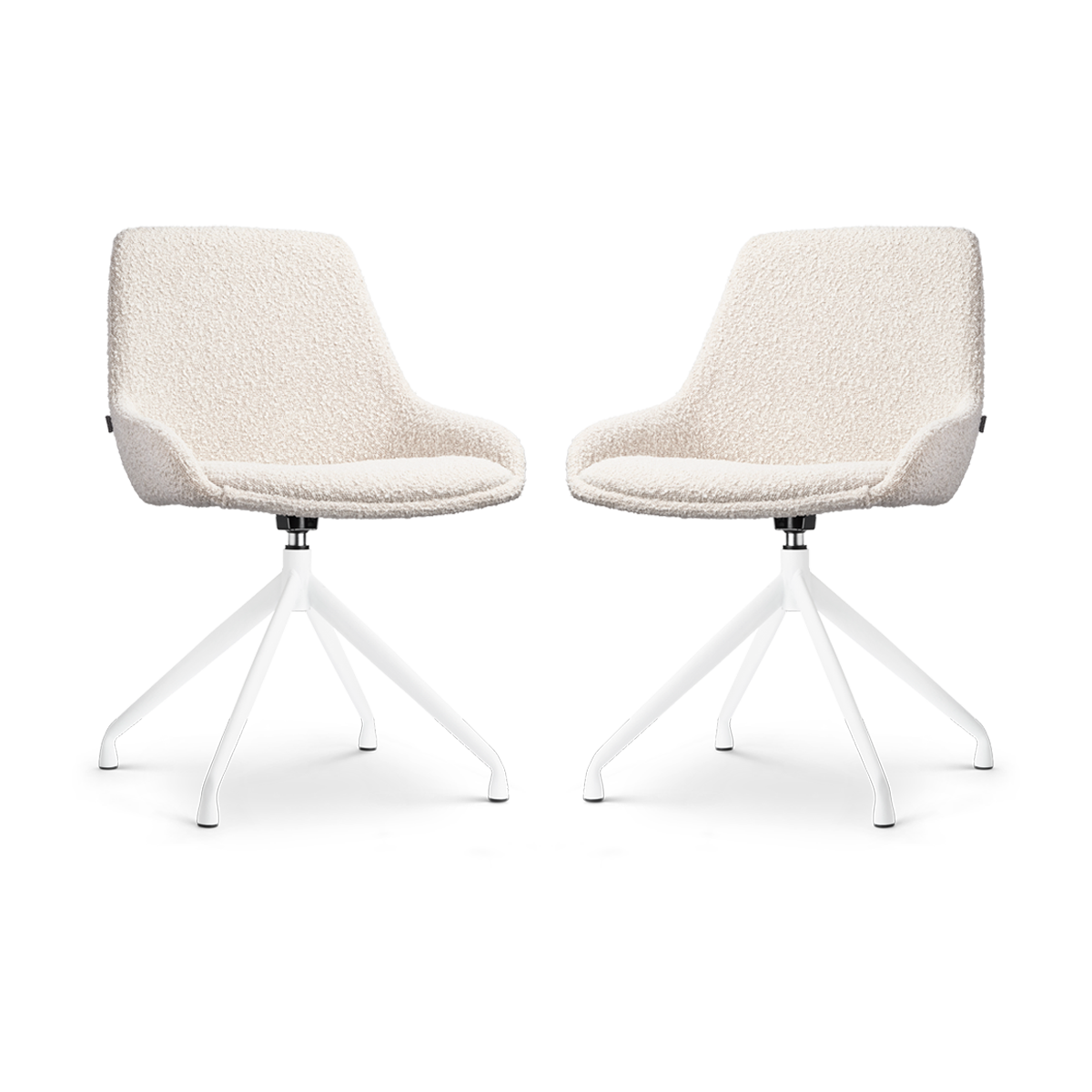 Nola-Isa draaibare eetkamerstoel bouclé beige - wit onderstel - set van 2