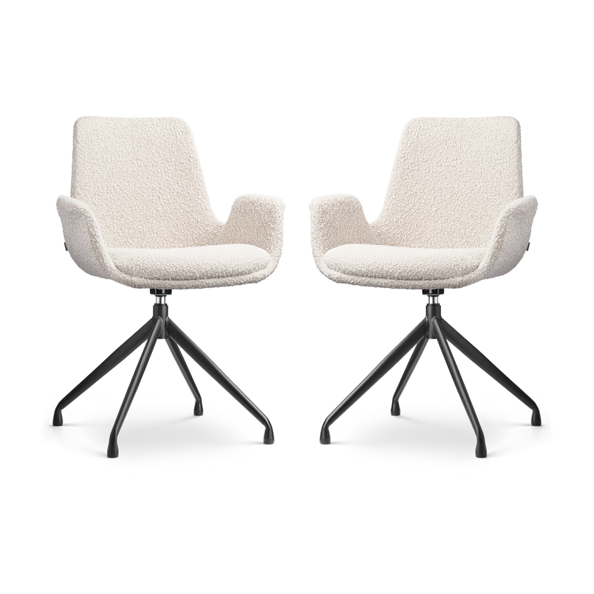 Nola-Eef draaibare eetkamerstoel bouclé beige - zwart onderstel - set van 2