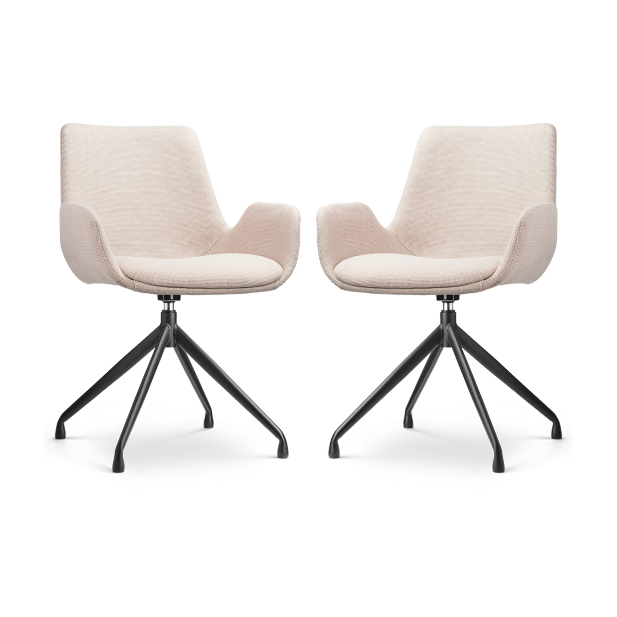 Nola-Eef draaibare eetkamerstoel beige - zwart onderstel - set van 2