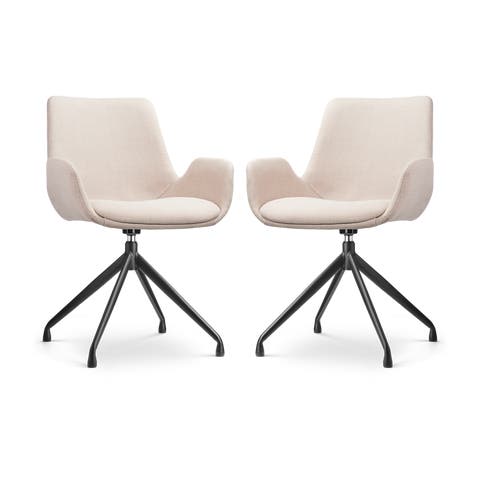 Nola-Eef draaibare eetkamerstoel beige - zwart onderstel - set van 2