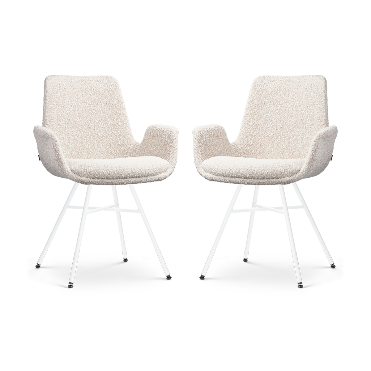 Noa-Eef eetkamerstoel bouclé beige - wit onderstel - set van 2