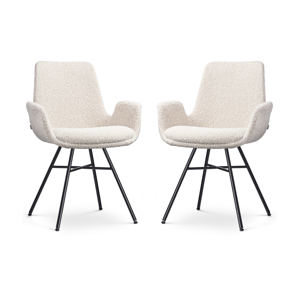 Noa-Eef eetkamerstoel bouclé beige - zwart onderstel - set van 2