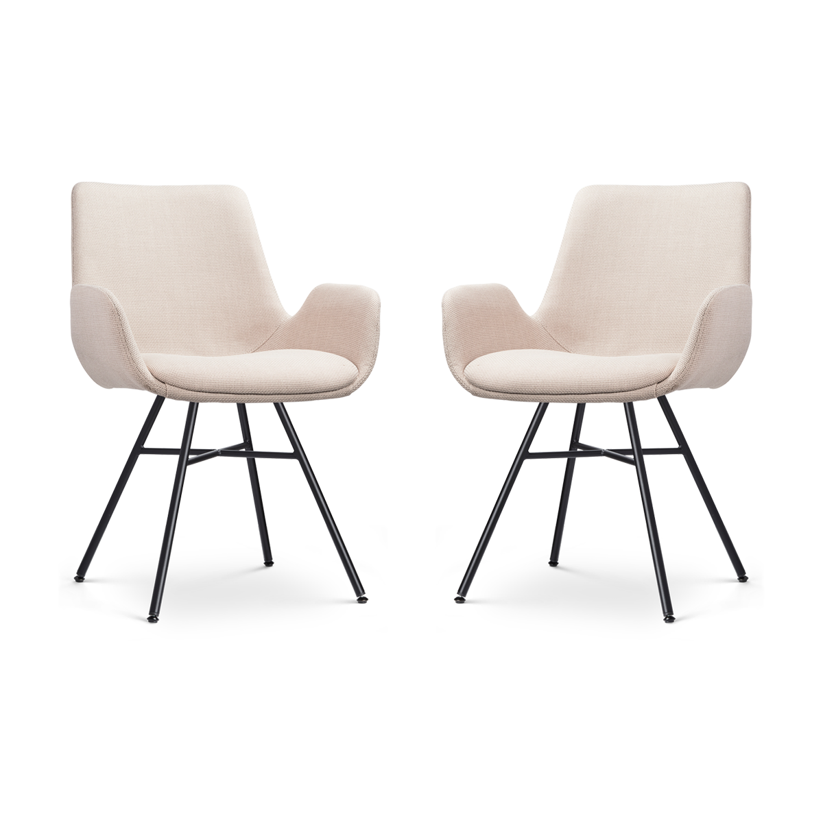 Noa-Eef eetkamerstoel beige - zwart onderstel - set van 2