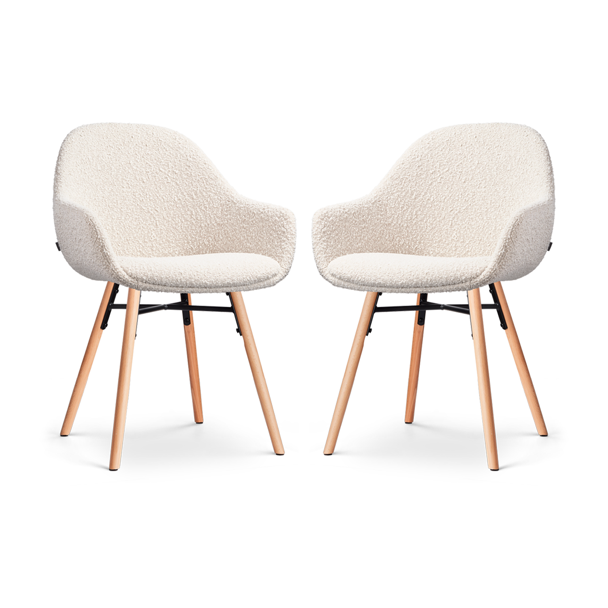 Nena-Mae eetkamerstoel bouclé beige - houten onderstel - set van 2