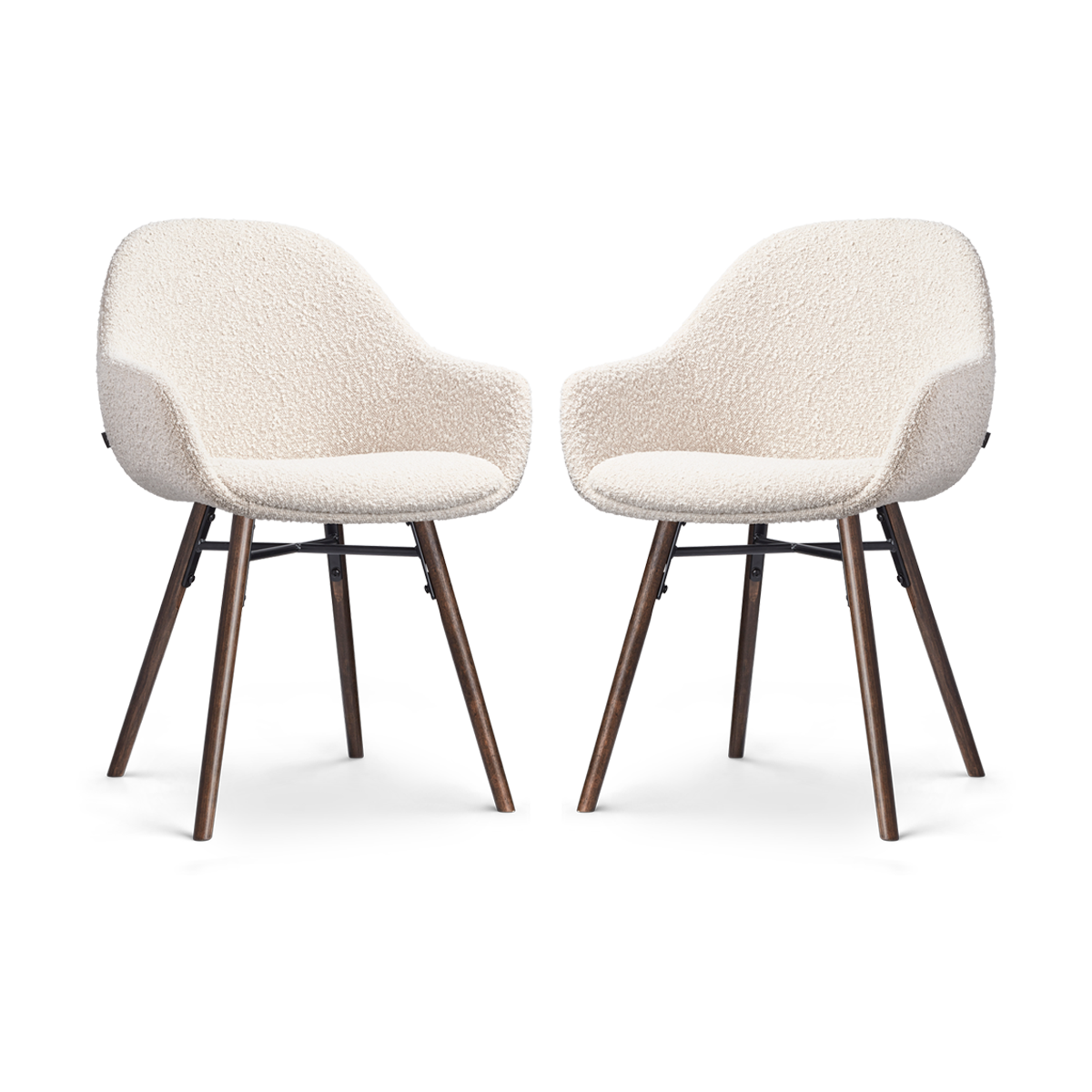 Nena-Mae eetkamerstoel bouclé beige - walnoot houten onderstel - set van 2