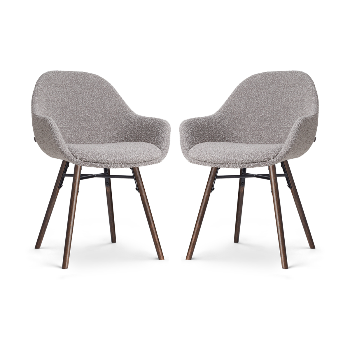 Nena-Mae eetkamerstoel bouclé taupe - walnoot houten onderstel - set van 2
