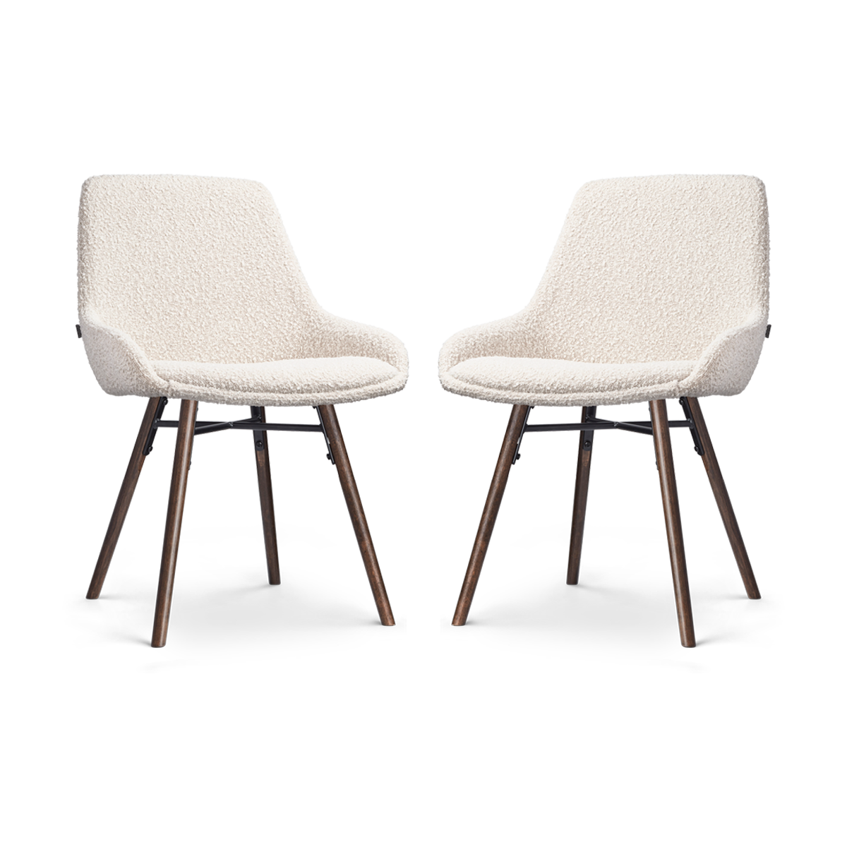 Nena-Isa eetkamerstoel bouclé beige - walnoot houten onderstel - set van 2