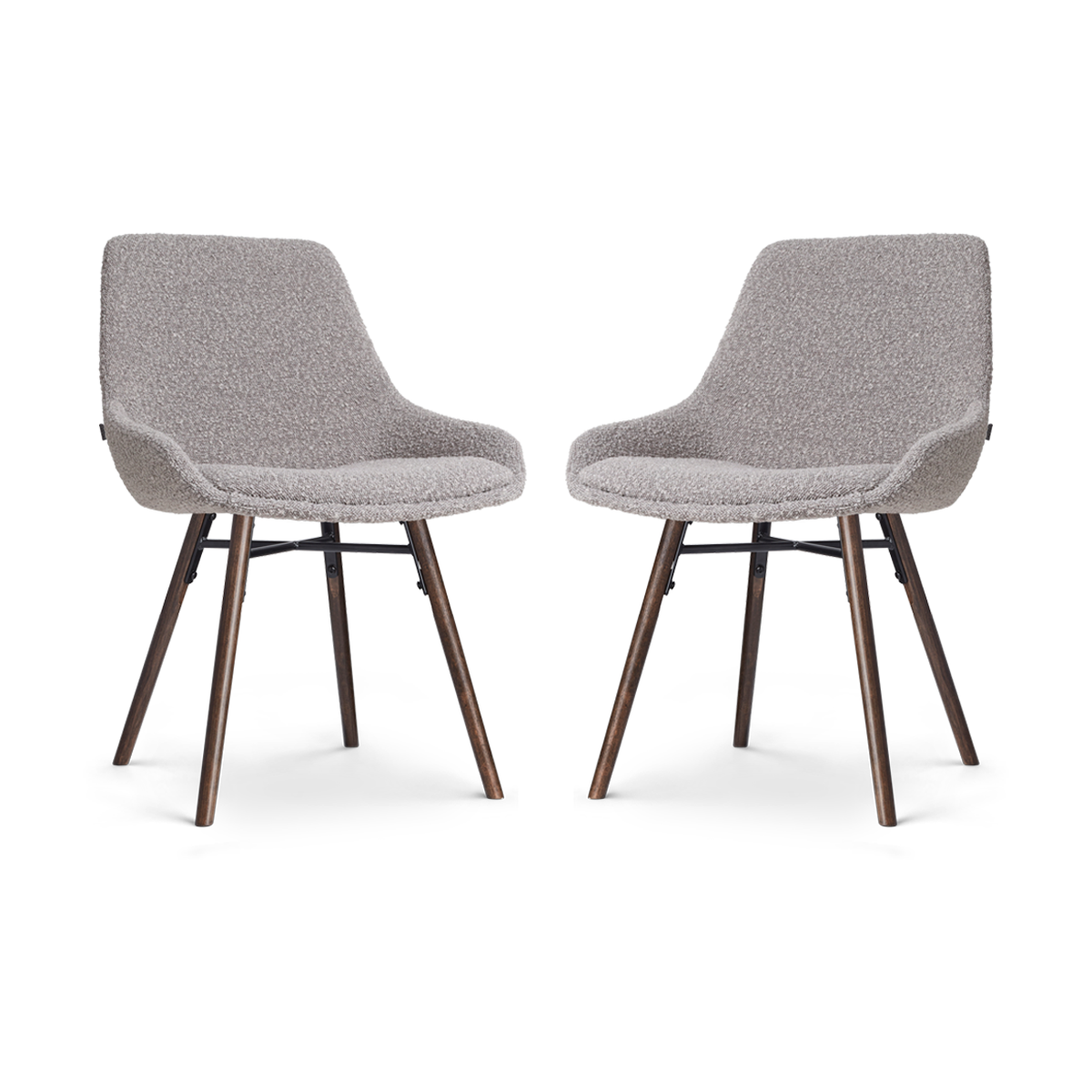 Nena-Isa eetkamerstoel bouclé taupe - walnoot houten onderstel - set van 2