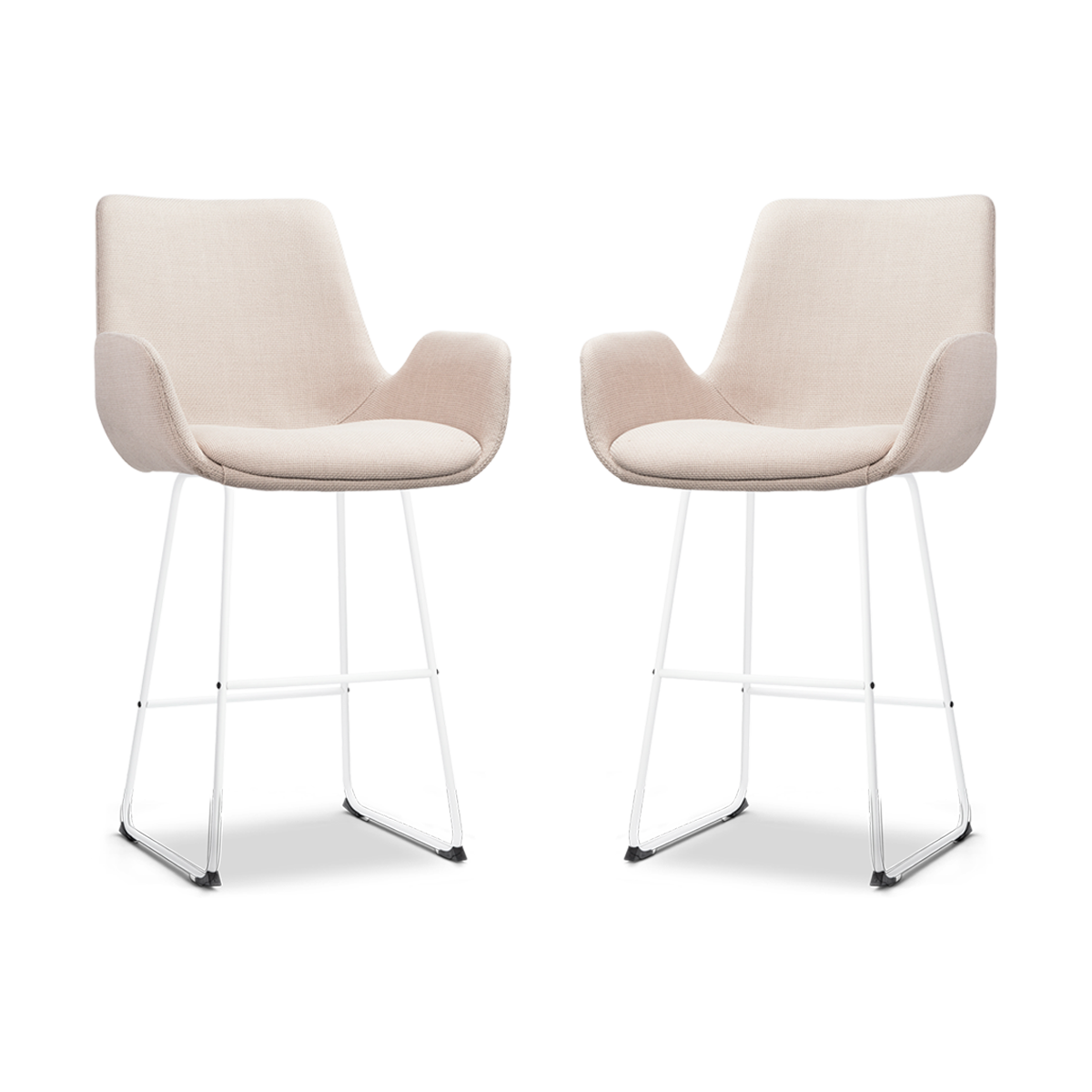 Nino-Eef barkruk beige - wit onderstel - 65 cm - set van 2