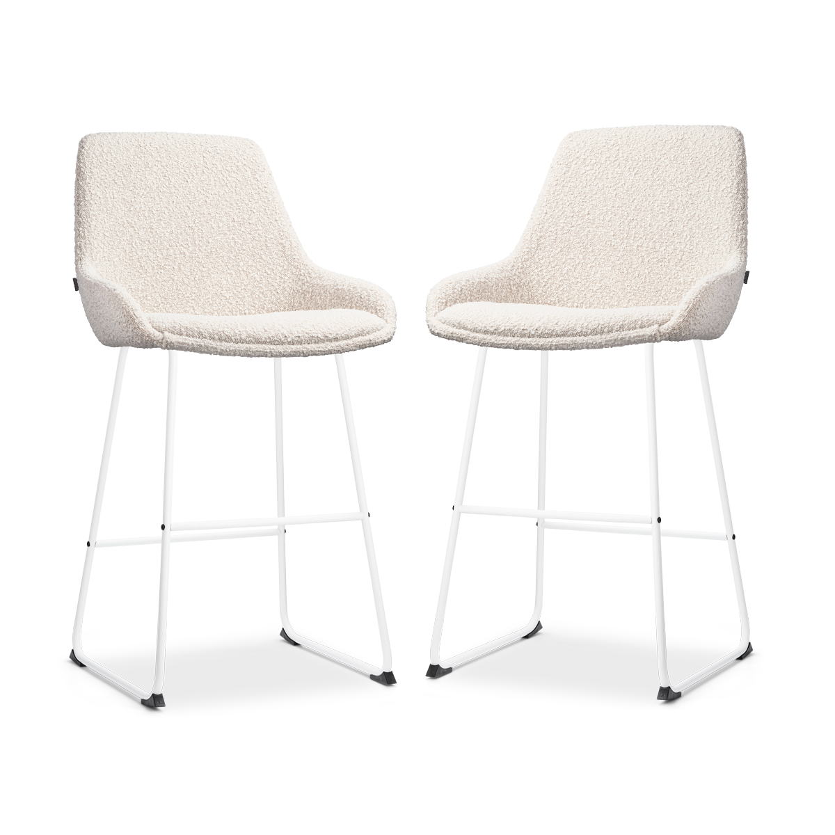 Nino-Isa barkruk bouclé beige - wit onderstel - 65 cm - set van 2